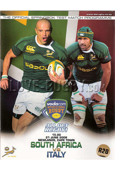 2008 South Africa v Italy  Rugby Programme